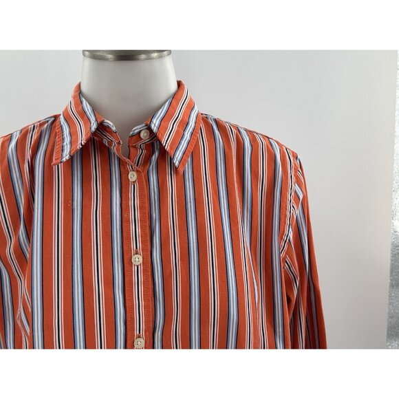 Lauren Ralph Lauren Button Front Women's Blouse Orange Stripe Cotton Long Sleeve - Picture 2 of 7